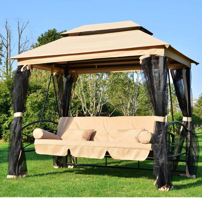 3 Person Patio Swing With Gazebo Top Cover
