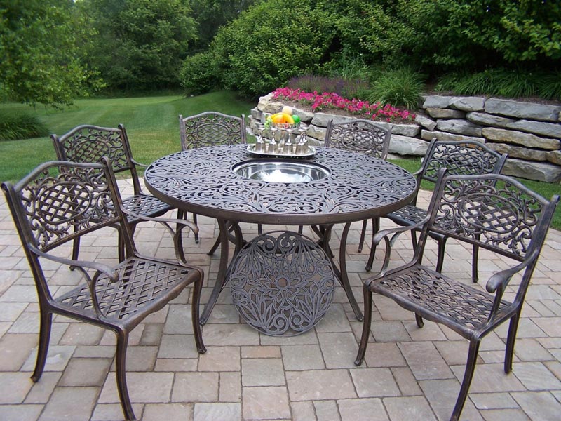 Cast aluminum patio table with fire pit
