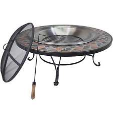 Titan 40″ Mosaic Slate Fire Pit Table Wood Burning Patio Deck Grill w/ Log Grate