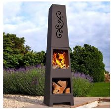 Outdoor Patio Fireplace Chiminea Fire Pit Heater Steel Wood Burning Log Holder