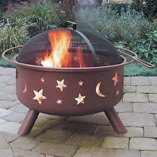 Big Sky Steel Fire Pit, Stars and Moons Georgia Clay chiminea outdoor fireplace