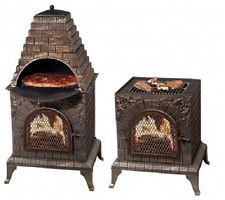 Cast Iron Outdoor Pizza Oven & Grill Chiminea Pool Patio Fireplace Fire Pit