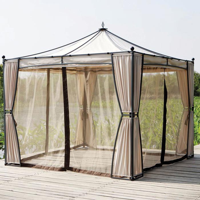 Gazebo with curtains and netting