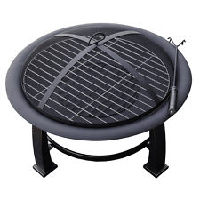 Fire Pit with Cooking Grate For Grilling Hiland Black Wood/Steel Burning
