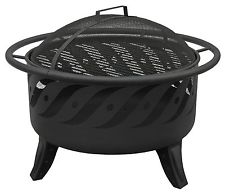 Patio Fire pit Black with cooking grate and spark screen Safety ring